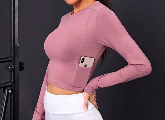 Crop Sports Top With Phone Pockets